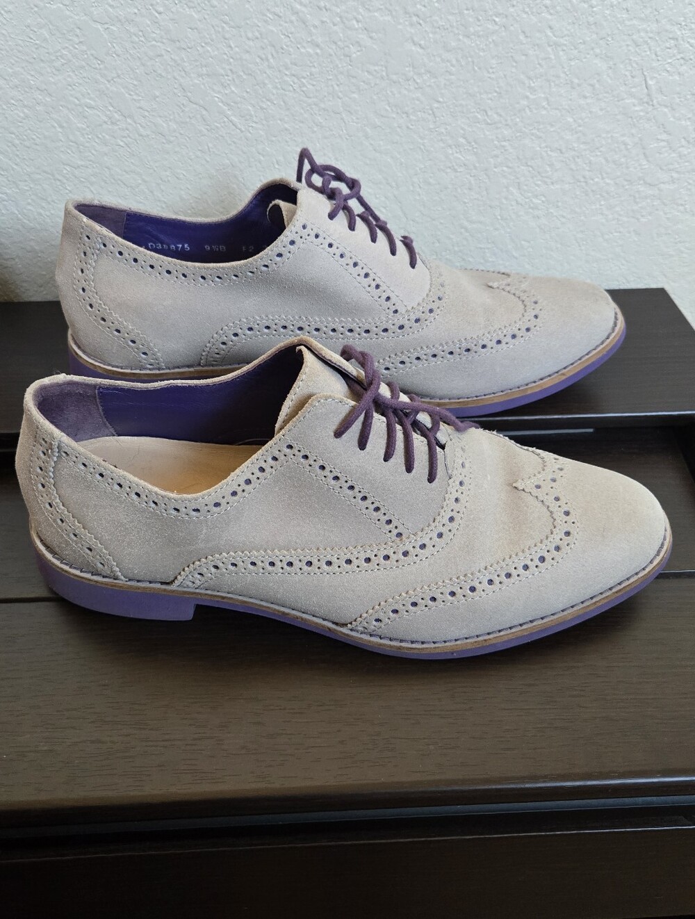 Cole Haan Alisa Oxford Silver Violet Suede Leather Wingtip Brogue 9.5